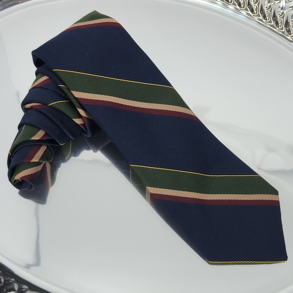 Jonathan Reed Repp Tie, Blue, Green,‎ Gold & Burgundy Stripped Neck Tie 54" X 3"